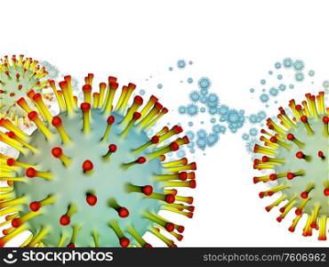 Coronavirus Space. Viral Epidemic series. 3D Illustration of Coronavirus particles and micro space elements for projects on virus, epidemic, infection, disease and health