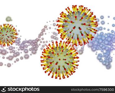Coronavirus Universe. Viral Epidemic series. 3D Illustration of Coronavirus particles and micro space elements for works on virus, epidemic, infection, disease and health
