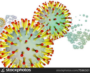 Coronavirus Universe. Viral Epidemic series. 3D Illustration of Coronavirus particles and micro space elements for works on virus, epidemic, infection, disease and health