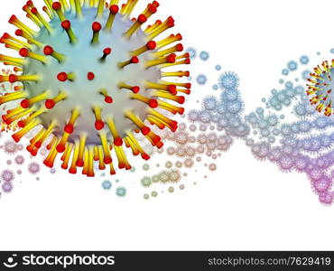 Coronavirus Universe. Viral Epidemic series. 3D Illustration of Coronavirus particles and micro space elements for works on virus, epidemic, infection, disease and health