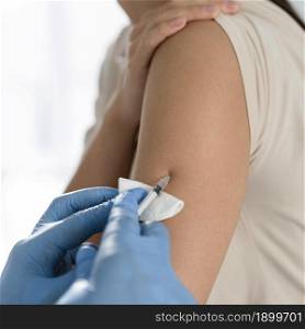 coronavirus vaccine woman s arm. Resolution and high quality beautiful photo. coronavirus vaccine woman s arm. High quality beautiful photo concept