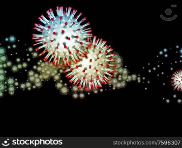 Coronavirus Worlds. Viral Epidemic series. 3D Illustration of Coronavirus particles and micro space elements for use in projects on virus, epidemic, infection, disease and health