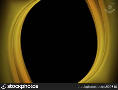 Corporate abstract black background with smooth golden waves. Corporate abstract golden wavy background