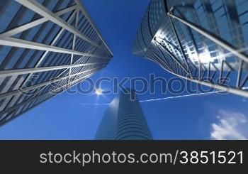 Corporate buildings and time lapse clouds