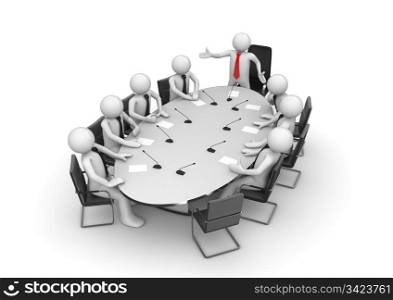 Corporate meeting in conference room (3d isolated characters, businessmen, business concepts series)