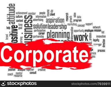 Corporate word cloud image with hi-res rendered artwork that could be used for any graphic design.. Corporate word cloud with red banner