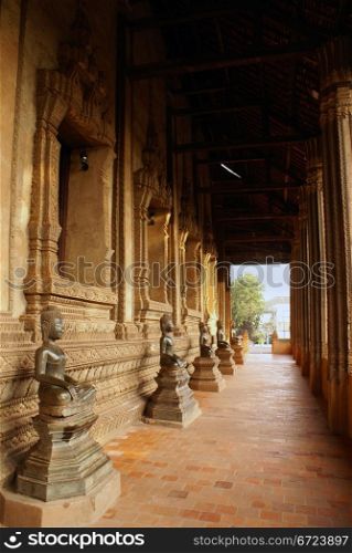 Corridor in buddhist wat Phra Keo, Vientiane