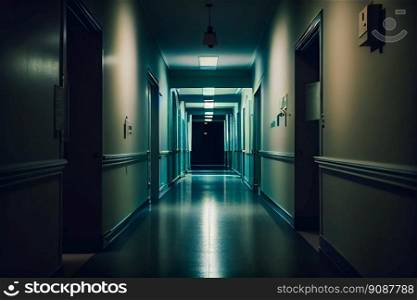 Corridor In Hospital.  Generative AI 