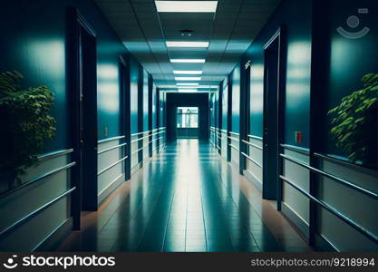 Corridor In Hospital.  Generative AI
