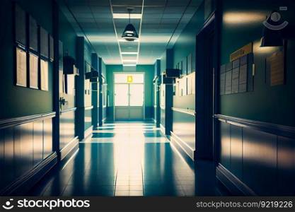 Corridor In Hospital.  Generative AI 
