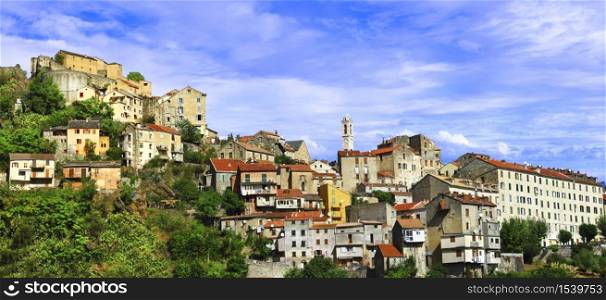 Corsica island travel , beautiful places. Corte - old medieval village. France. Corisca island, Corte village