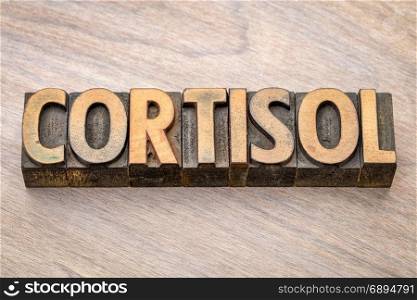 cortisol word abstract in vintage letterpress wood type