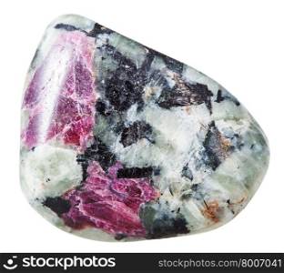 corundum crystal in tumbled rock - natural mineral gem stone isolated on white background