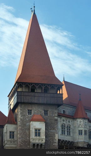 Corvin Castle summer morning view (Hunedoara, Transylvania, Romania). Was laid out in 1446