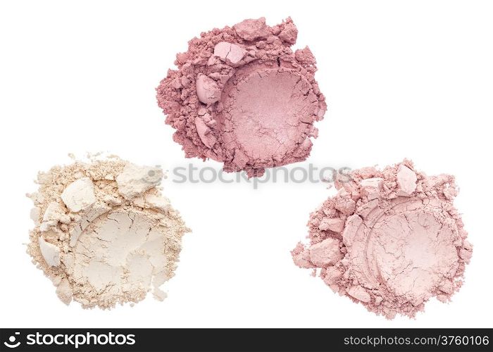 Cosmetic and makeup powder isolated on white background