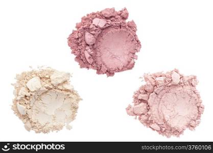 Cosmetic and makeup powder isolated on white background