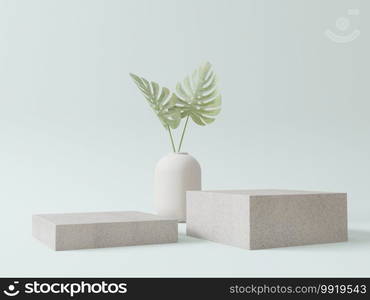 Cosmetic background and  for product presentation and Monstera.  for fashion magazine illustration. 3d rendering