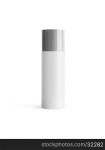 Cosmetic bottles on grey cover isolated on white background. Cosmetic bottles isolated on white background