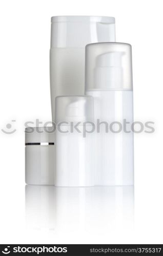 Cosmetic bottles on white background. Health and beauty products