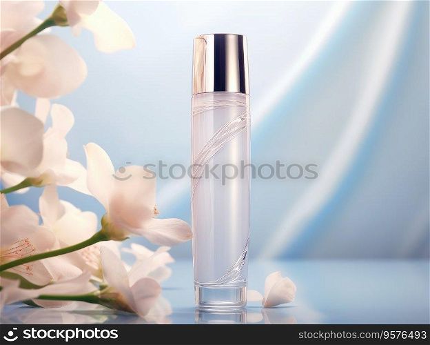 cosmetic product mockups on fresh field. Background for presentation of cosmetic.