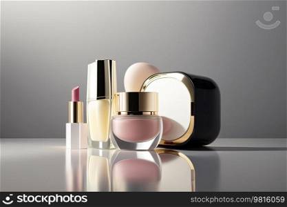 cosmetic products. Bank for cream, perfume. illustrations AI Generative 