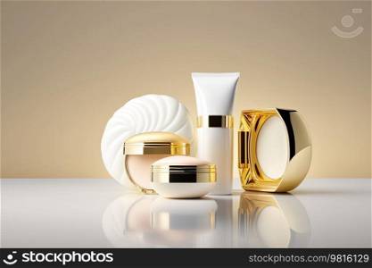 cosmetic products. Bank for cream, perfume. illustrations AI Generative 