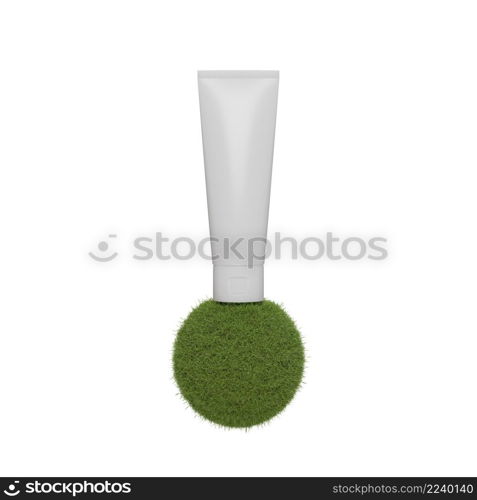 Cosmetic skincare beauty packaging product on fresh greenery grass ball 3D rendering illustration