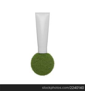 Cosmetic skincare beauty packaging product on fresh greenery grass ball 3D rendering illustration