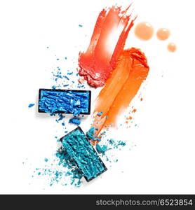 Cosmetic swatch.. Creative concept photo of cosmetics swatches on white background.