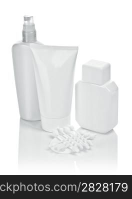 cosmetical composition of tube bottle and pads with cotton sticks