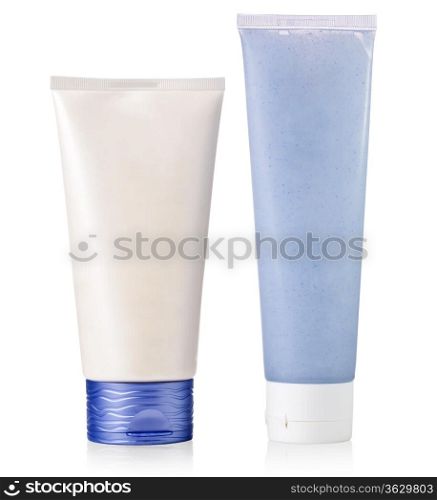cosmetics in tubes on white background