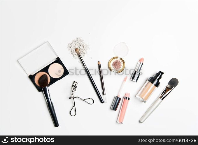 cosmetics, makeup and beauty concept - close up of makeup stuff
