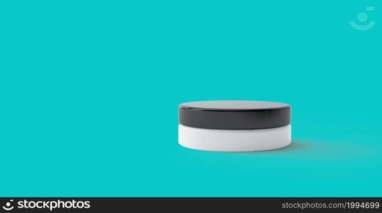 Cosmetics mockup template on blue toscha background. Plastic container for cosmetics products. Tube, cream pot, beauty products isolated on white background. 3D rendering.