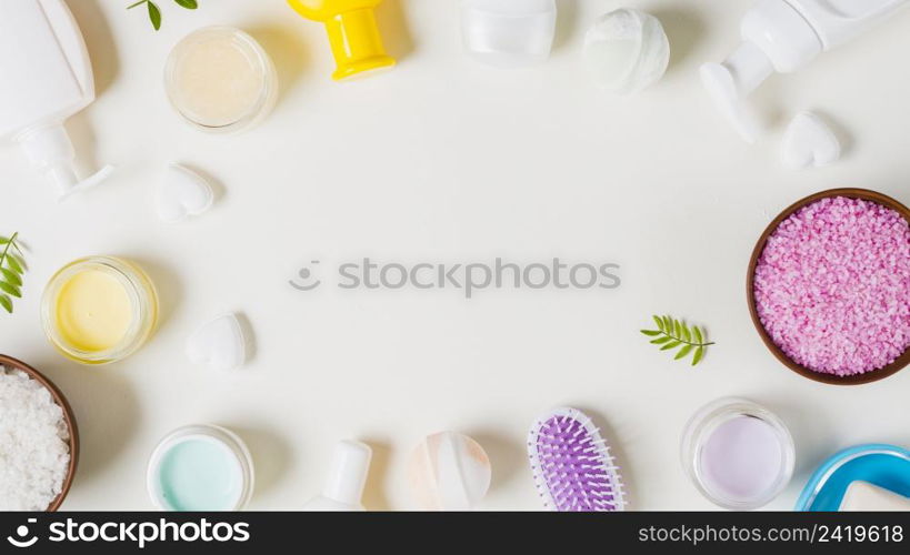 cosmetics products with space text white background