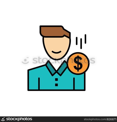 Cost, Fee, Male, Money, Payment, Salary, User Flat Color Icon. Vector icon banner Template