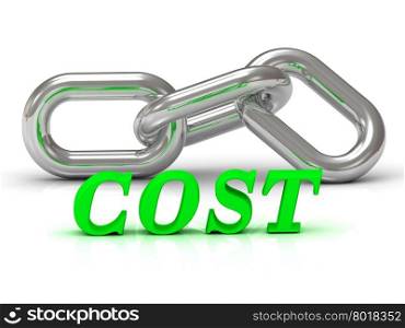 COST- inscription of color letters and Silver chain of the section on white background