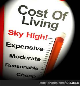 Cost Of Living Expenses Sky High Monitor Showing Increasing Costs. Cost Of Living Expenses Sky High Monitor Thermometer 3d Rendering