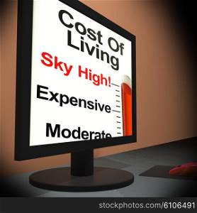 Cost Of Living On Monitor Showing Budget Or Maintenance Cost