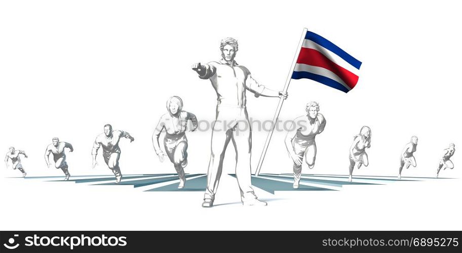 Costa rica Racing to the Future with Man Holding Flag. Costa rica Racing to the Future