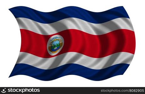 Costa Rican national official flag. Patriotic symbol, banner, element, background. Correct colors. Flag of Costa Rica with real detailed fabric texture wavy isolated on white, 3D illustration