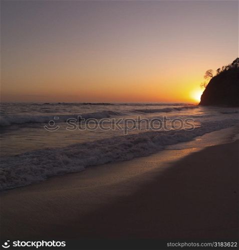 Costa Rican shoreline at sunset