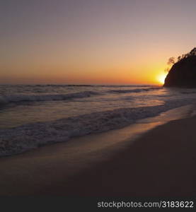 Costa Rican shoreline at sunset