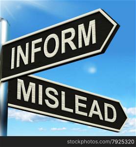 Costs Benefits Choices On Signpost Showing Analysis And Value Of An Investment. Inform Mislead Signpost Meaning Let Know Or Misguide