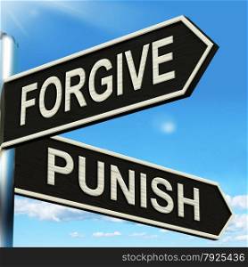 Costs Benefits Choices On Signpost Showing Analysis And Value Of An Investment. Forgive Punish Signpost Meaning Forgiveness Or Punishment