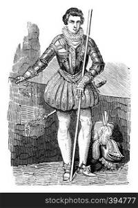 Costume Henry, son of Jacques, vintage engraved illustration. Colorful History of England, 1837.