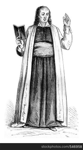 Costume of a priest theophilanthropy, vintage engraved illustration. Magasin Pittoresque 1861.