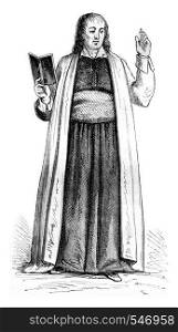 Costume of a priest theophilanthropy, vintage engraved illustration. Magasin Pittoresque 1861.