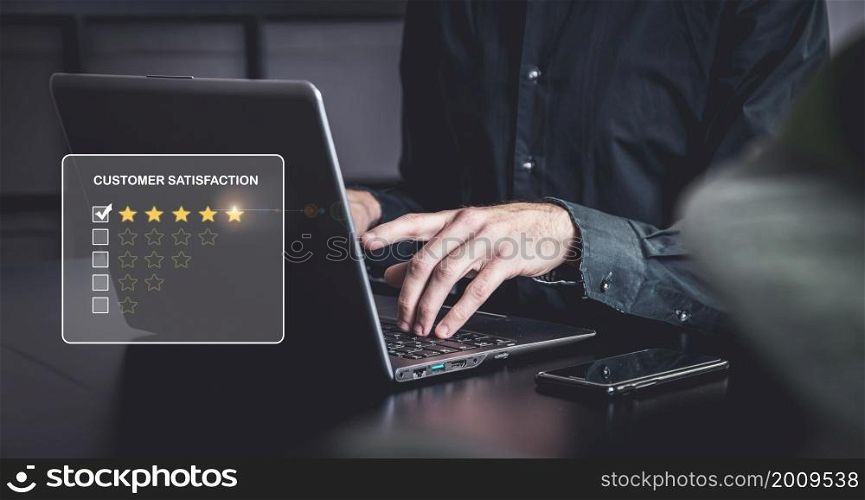 costumer satisfaction on a dark office with a business men