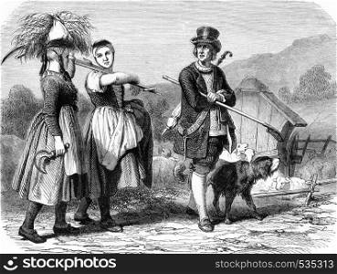 Costumes of Baden, vintage engraved illustration. Magasin Pittoresque 1857.