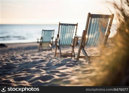 Cosy beach chairs at the beach. Generative AI